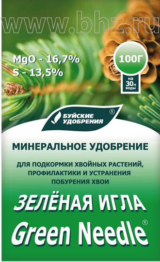 МИНЕРАЛЬНОЕ ВОДОРАСТВОРИМОЕ УДОБРЕНИЕ "ЗЕЛЕНАЯ ИГЛА" ПАКЕТ 100 Г