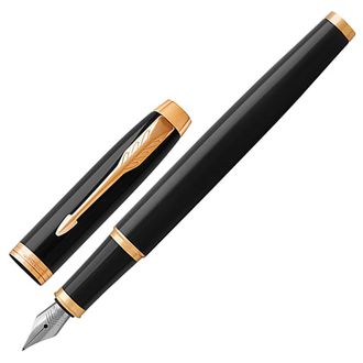 Ручка подарочная перьевая PARKER "IM Core Black Lacquer GT", черный глянцевый лак, позолоченные детали, синяя, 1931645