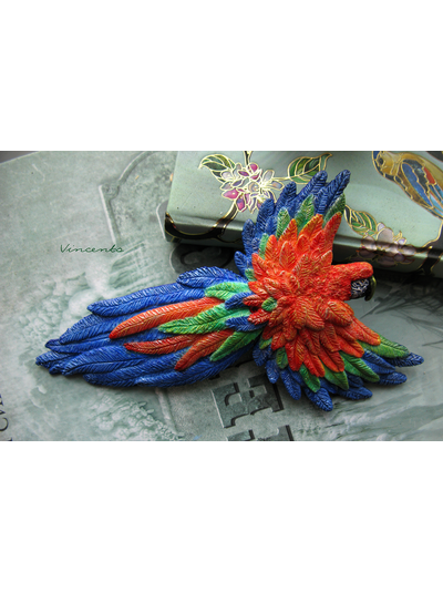 Брошь-птица "Ара, настоящий попугай" из термоглины с микробисером