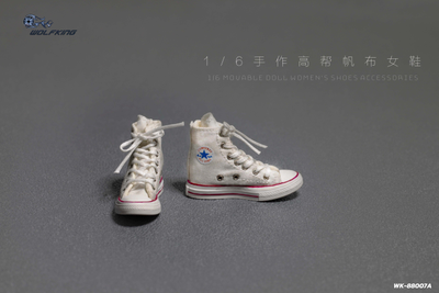 Женские кеды (белые) 1/6 hand-made high-top canvas women's shoes (WK-88007A) - WOLFKING
