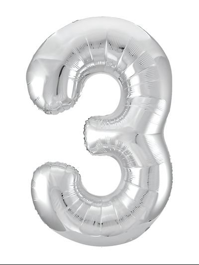 Шар цифра 3 серебристая