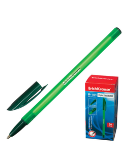 Ручка шариковая ERICH KRAUSE "R-101", ЗЕЛЕНАЯ, корпус тонированный зеленый, узел 1 мм, линия письма 0,5 мм, 33514, 50 штук в упаковке