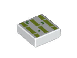 Tile 1 x 1 with Groove with Lime Stripes and Green Leaves Bamboo Pattern, White (3070bpb216 / 6326162)