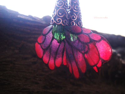 Волшебные серьги "Крылышки Маковой Феи" (шёлк, хрустальные бусины, чешский бисер)