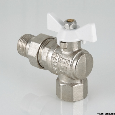 Кран шаровый VALTEC BASE угловой с полусгоном и белой ручкой 1/2 3/4 VT.228.NW