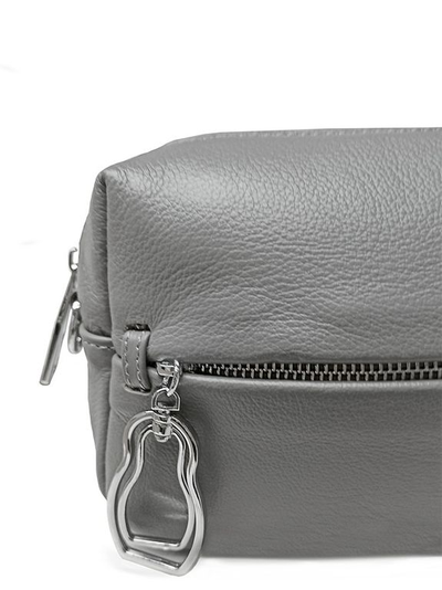 (АРТИКУЛ: 9528) СУМКА ЖЕНСКАЯ, МАЛЕНЬКАЯ, НАТУРАЛЬНАЯ КОЖА, СВЕТЛО-СЕРАЯ, С НАРУЖНЫМИ КАРМАНАМИ, С ПЛЕЧЕВЫМ РЕМНЕМ