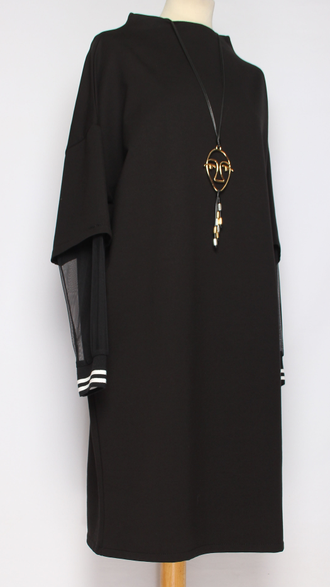 ПЛАТЬЕ ТРИКОТАЖНОЕ "РУКАВ СЕТКА" черное р.50,52,56