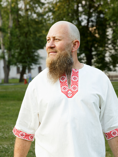 Русская рубаха с коротким рукавом «Велес Одал»