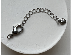 Замок 15 мм лобстер родий с цепочкой 1шт