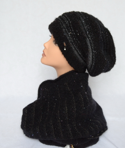 Черный женский вязаный берет с кристаллами Vizio 6483 фото
