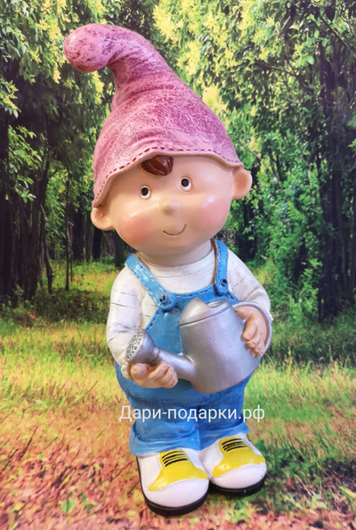 ГНОМ МАЛЬЧИК с лейкой  31*13*15см  0,9кг  полистоун Россия 1621//012283