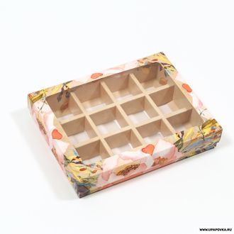 Коробка для конфет 12 шт Крафт Цветы 19 х 15 х 3,5 см