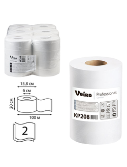 Полотенца бумажные с центральной вытяжкой 100 м, VEIRO (Система M2) COMFORT, 2-слойные, белые, КОМПЛЕКТ 6 рулонов, KP208