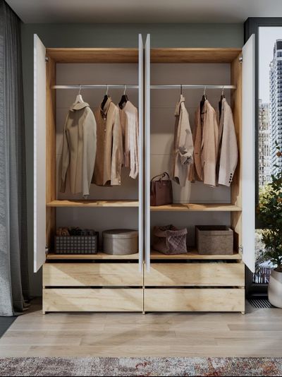 Абрау Шкаф четырехстворчатый (с ящиками) Дуб золотой/Белый