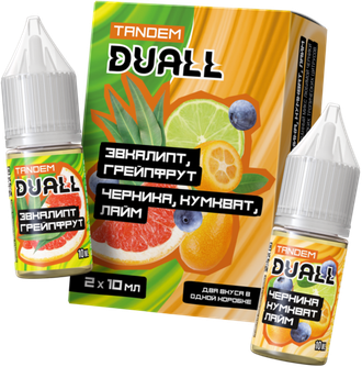 DUALL TANDEM SALT (STRONG) 30ml - ЭВКАЛИПТ / ГРЕЙПФРУТ & ЧЕРНИКА / КУМКВАТ / ЛАЙМ