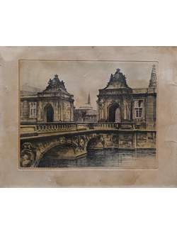 "Копенгаген. Мраморный мост" офорт, акварель A. E. Jensen-Stevns 1910-е годы