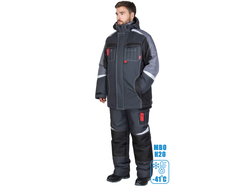 Костюм СИРИУС-ФАВОРИТ-МЕГА-М зимний, куртка дл., п/к, тёмно-серый с черным, средне-серой отд. и СОП