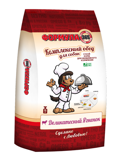 Сухой корм для собак Формула 365 Комплексный обед, Деликатесный Ягненок 15 кг