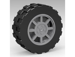 Wheel 11mm D. x 6mm with 8 Spokes with Black Tire 17.5mm D. x 6mm with Shallow Staggered Treads - Band Around Center of Tread  93593 / 92409, Light Bluish Gray (93593c02)