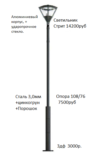 Парковая опора освещения торшерная ОТ 108/76-4,0м
