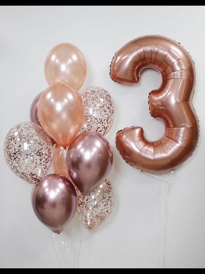 Набор шаров с гелием "Розовое золото с цифрой"