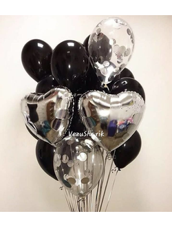 Фонтан шаров, "серебро 2 сердца + 2 конфетти + 10" (СиК)