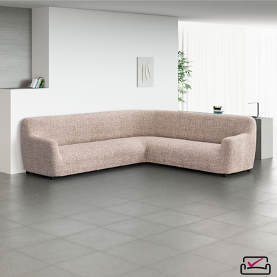 Чехол на классический угловой диван Микрофибра  Мираж Бежевый. Защита мягкой мебели от животных.