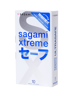 726/1 Презервативы Sagami, xtreme, ultrasafe, латекс, 19 см, 5,2 см, 10 шт.
