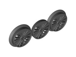 Train Wheel RC, Spoked with Technic Axle Hole and Counterweight, Blind and Flanged Driver, 3 in Bag Multipack, Black (85489 / 4543943 / 6236464)