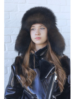 Ушанка "Полярная звезда" цвет черно-коричневый + тоффи