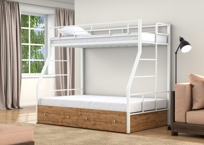 Двухъярусная кровать Раута Твист Белый ящики дуб ватан фото