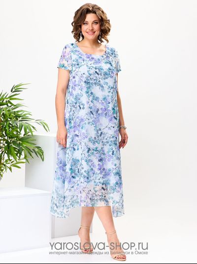 Модель: 1-1332-1.Платье женское А-силуэта в голубом оттенке