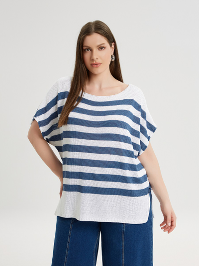 джемпер летний белый в синюю полоску