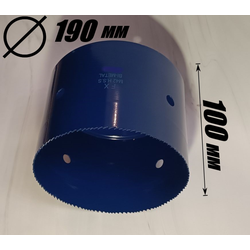 Коронка биметаллическая диаметр 190 мм глубина 100 мм + держатель с креплением шестигранник 13 мм для дрели