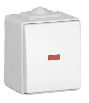 Переключатель промежуточный одноклавишный с подсветкой IP65 накладного монтажа, белый