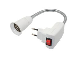 Переходник Ecola вилка-патрон E27 гибкий 300мм с выключателем Белый УП.6шт!! APF7SWEAY