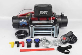 Лебедка электрическая 12V Electric Winch GRIZZLY 9500lbs / 4310кг (блок управления и механизм влагозащищены (IP66)/моносоленоид) стальной трос