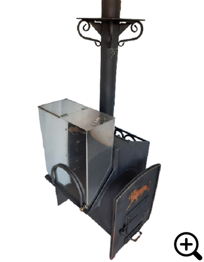 Дровяная банная печь с выносной топкой ФЛАГМАН, открытая каменка. (+Бак 80 литров)