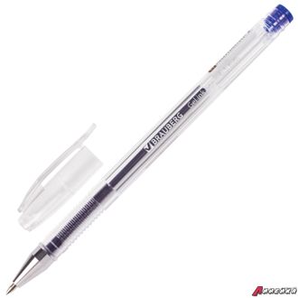 Ручка гелевая BRAUBERG «Jet», СИНЯЯ, корпус прозрачный, узел 0,5 мм, линия письма 0,35 мм. 141019