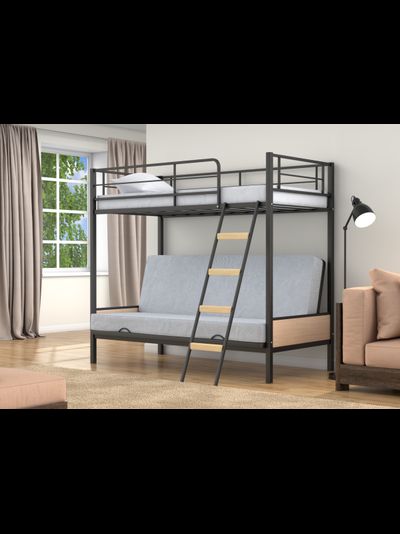 Двухъярусная кровать-диван Дакар 2 Черный (вставки дуб молочный) фото