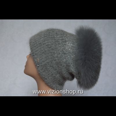 Женский головной убор с меховой опушкой Vizio Италия 6470 TP серый