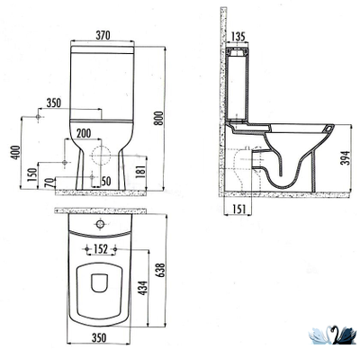Унитаз Creavit LARA LR360-11CB00E-0000, с бачком LR410-00CB00E-0000, напольный приставной, белого цвета