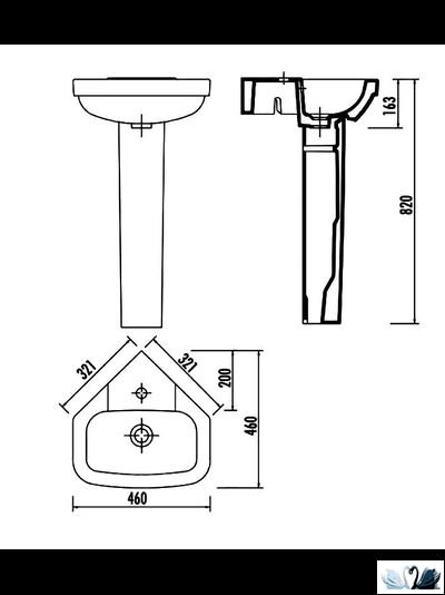 Раковина Creavit Corner VT145.000, 32 см, с пьедесталом VT253.000, угловая