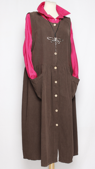 Сарафан  Бохо вельвет "Пуговицы карманы " шоколад до р.54