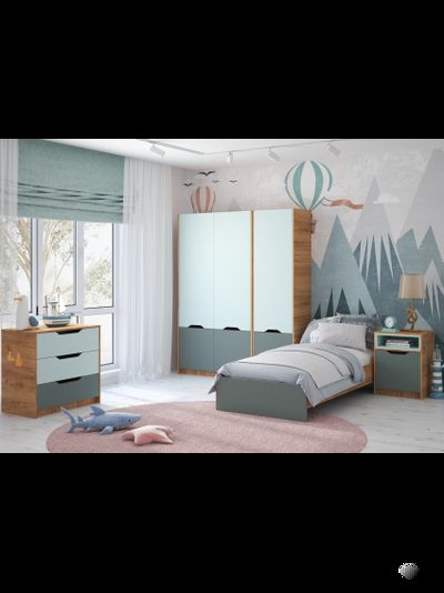 Rich КР-003 Кровать Дуб Крафт золотой - Мята/Сумеречный голубой