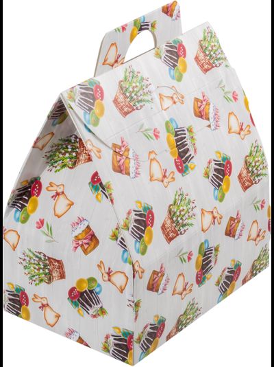 Коробка-домик с ручками для кулича/сладостей "Пасха", 175*120*190мм