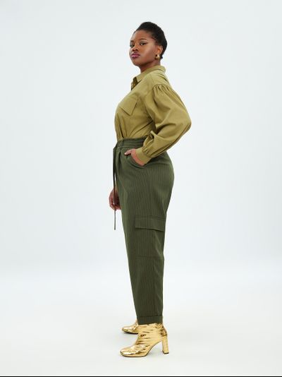 Брюки-карго хаки в полоску