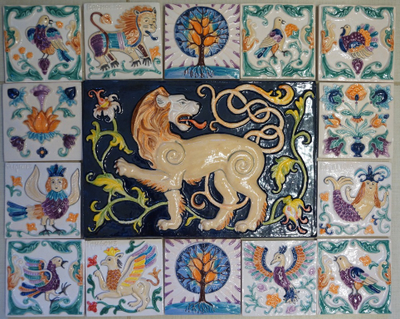 Изразцовое цветное панно "Лев царский"