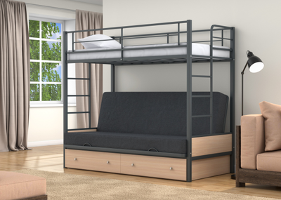 Двухъярусная кровать-диван Дакар 1 Серый (вставки Дуб молочный) фото 4