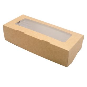 Коробка для печенья/зефира/пирогов/конфет/пончиков крафт с окном, 165*70*40мм